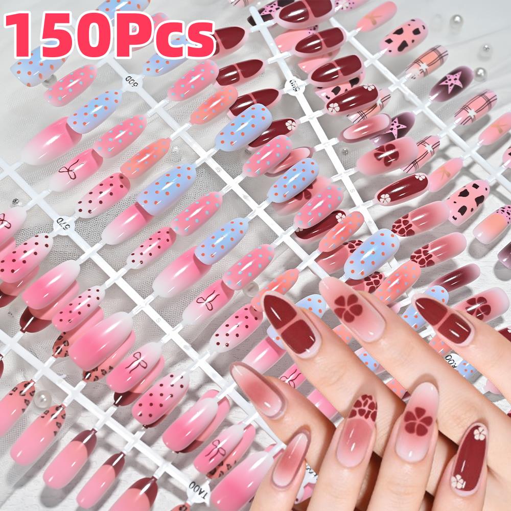 Nail Art Aesthetic - 150Pcs Pink Blue Ombre Leopard Polka