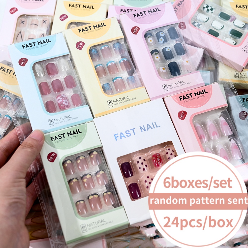 6Boxes/Set Short Square Fake N - đánh giá và giá Nail Art Aesthetic