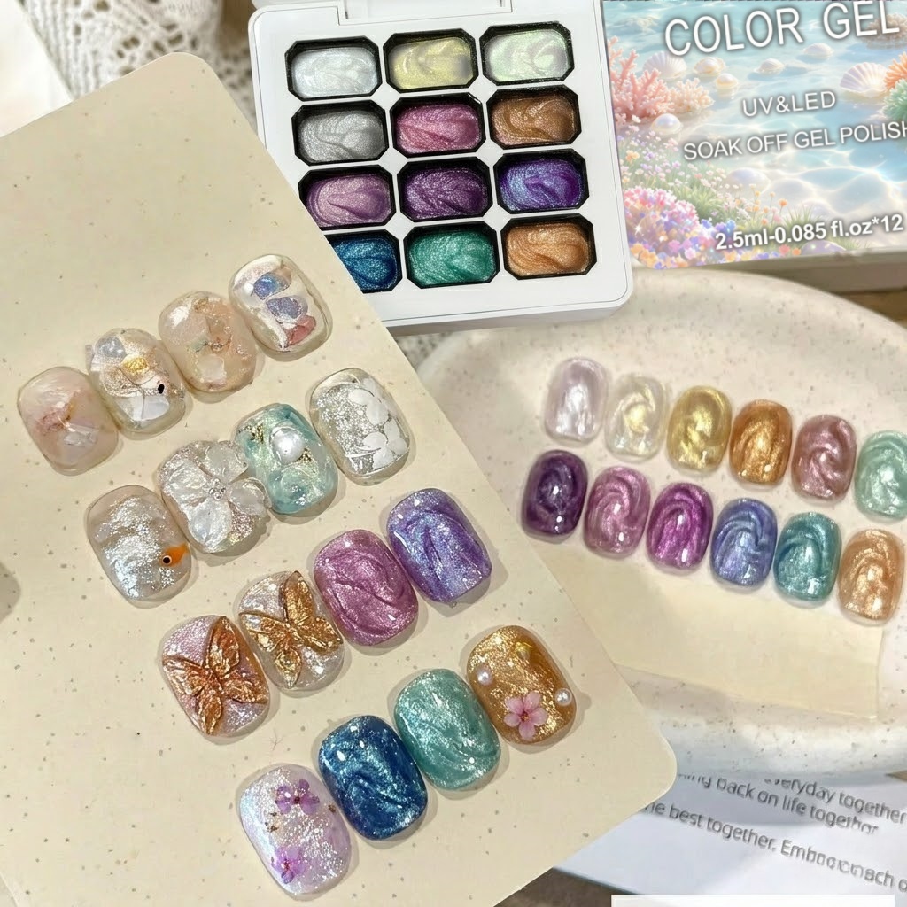 12 Colors Aurora Solid Nail Ge - đánh giá và giá Nail Art Chrome