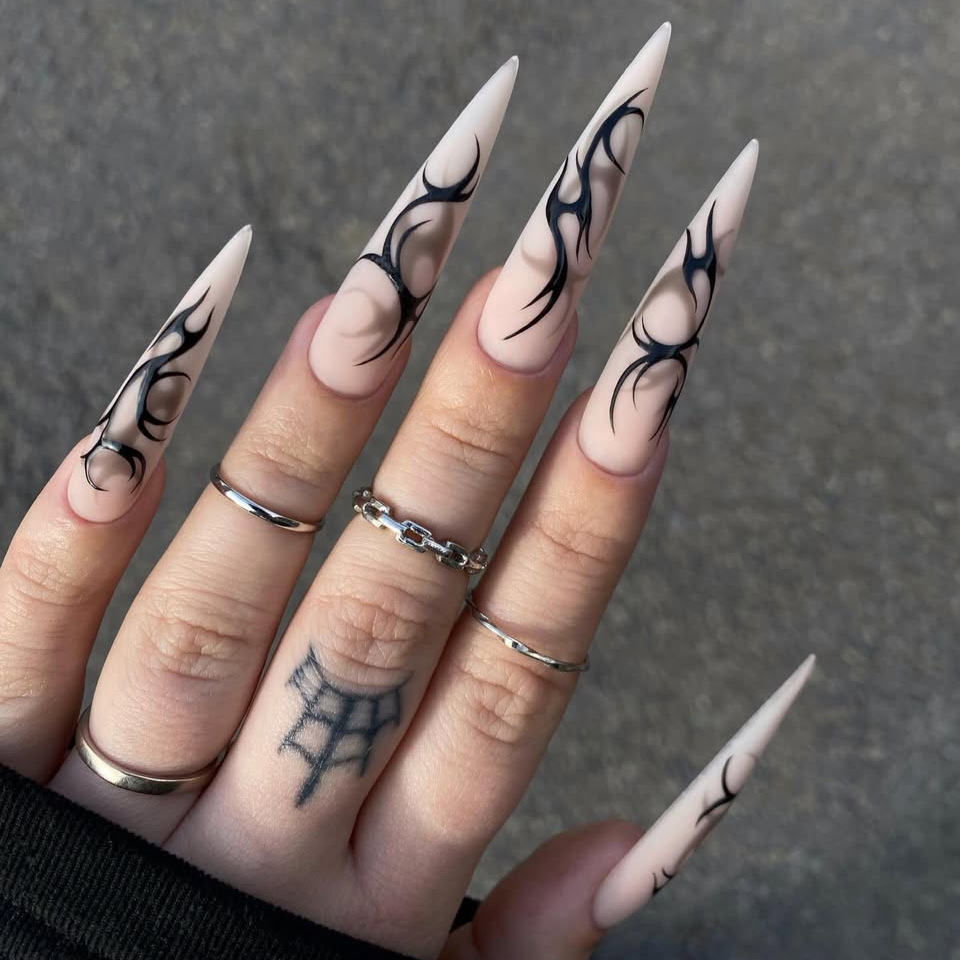 24pcs Punk Cool Long Pointed F - đánh giá và giá Nail Art Aesthetic