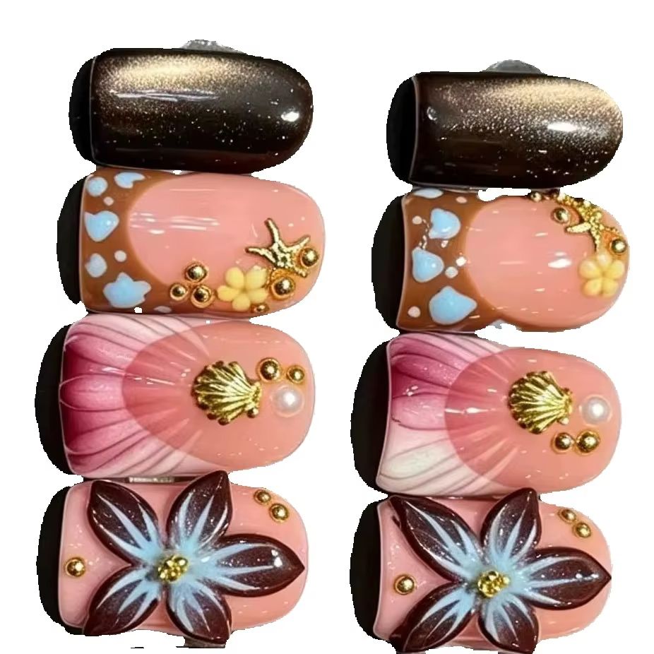 10Pcs/set Nude Pink Gradient S - đánh giá và giá Nail Art Pink Cat Eye