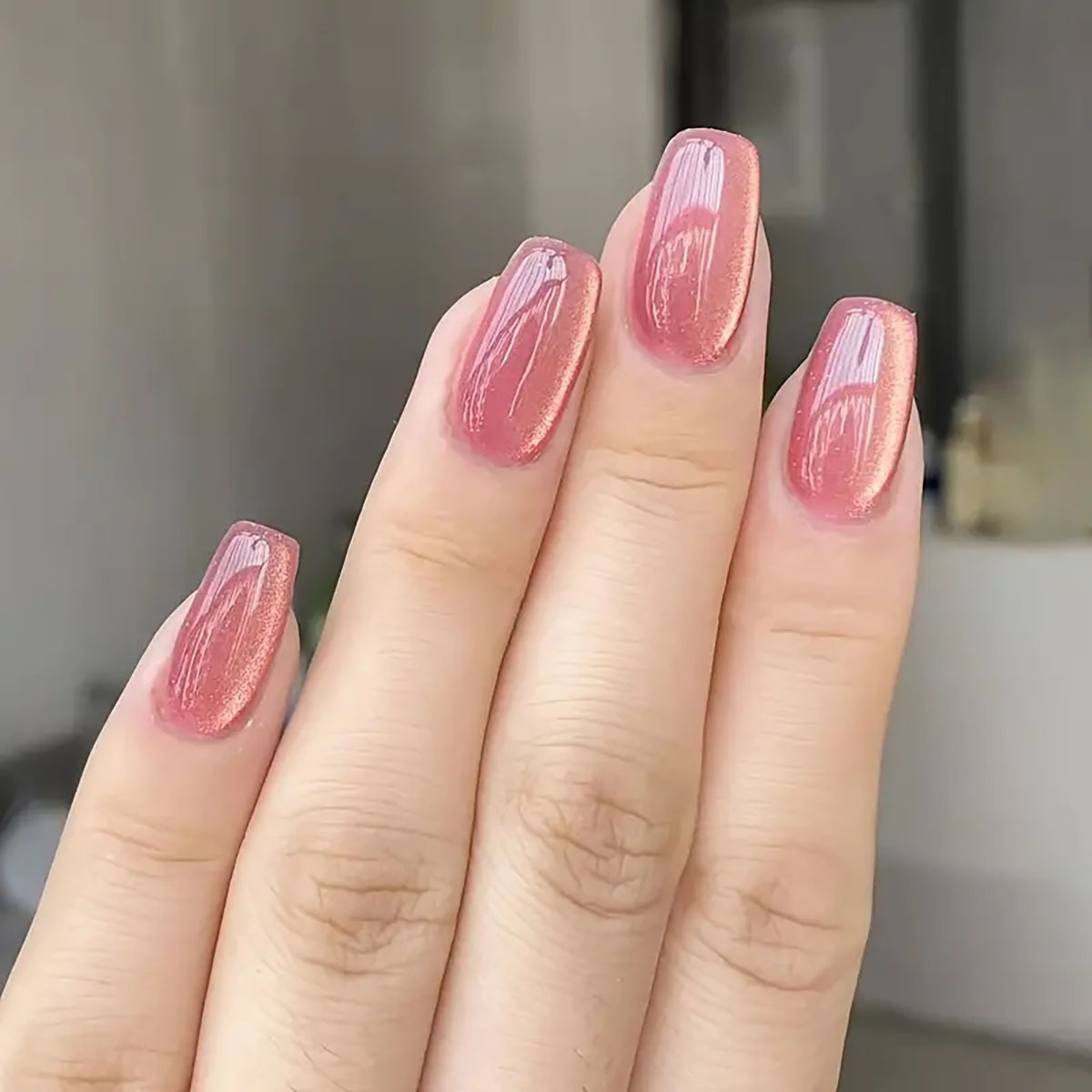 24pcs/30pcs short square balle - đánh giá và giá Nail Art Pink Cat Eye