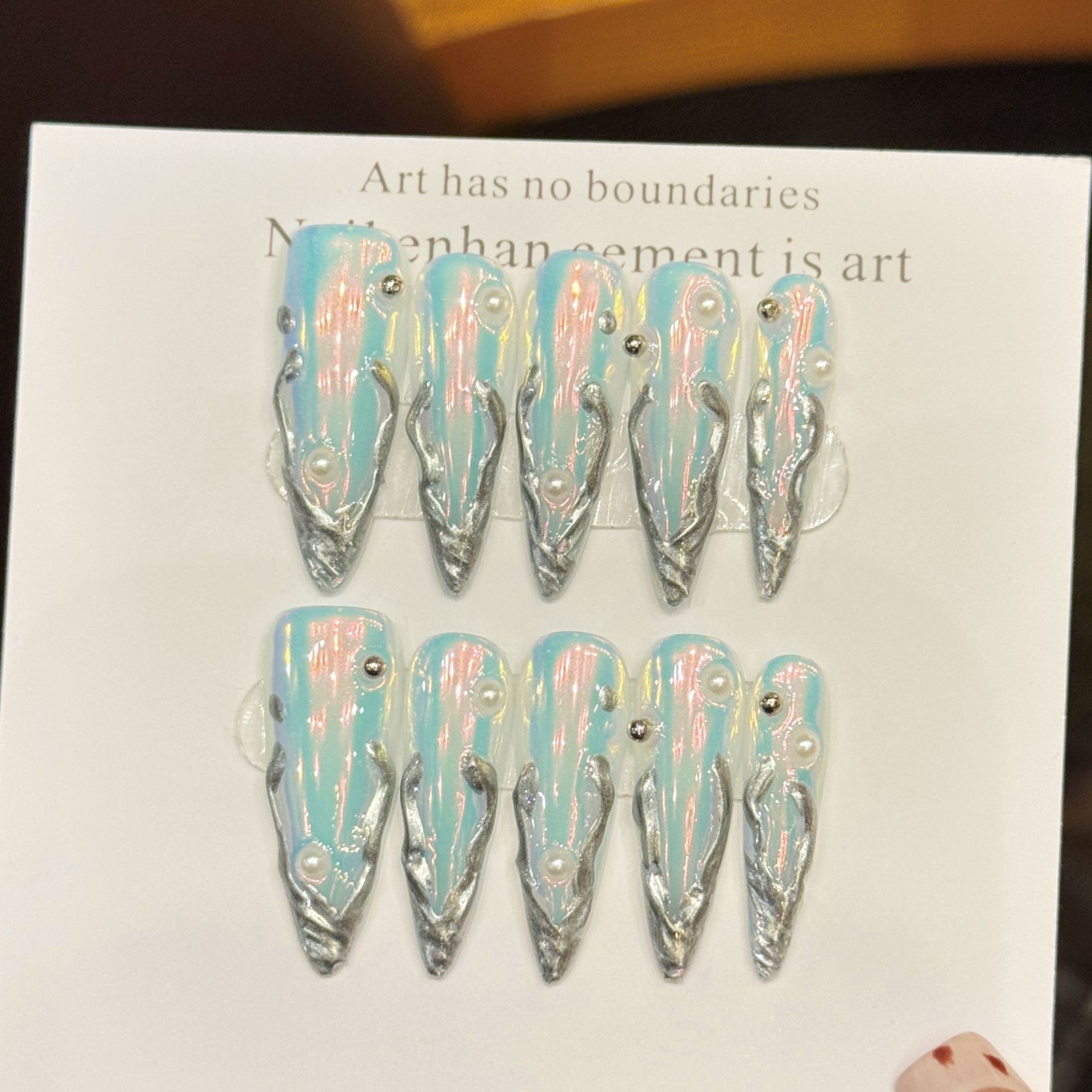 10pcs Silver Aurora Long Stile - đánh giá và giá Nail Art Aesthetic