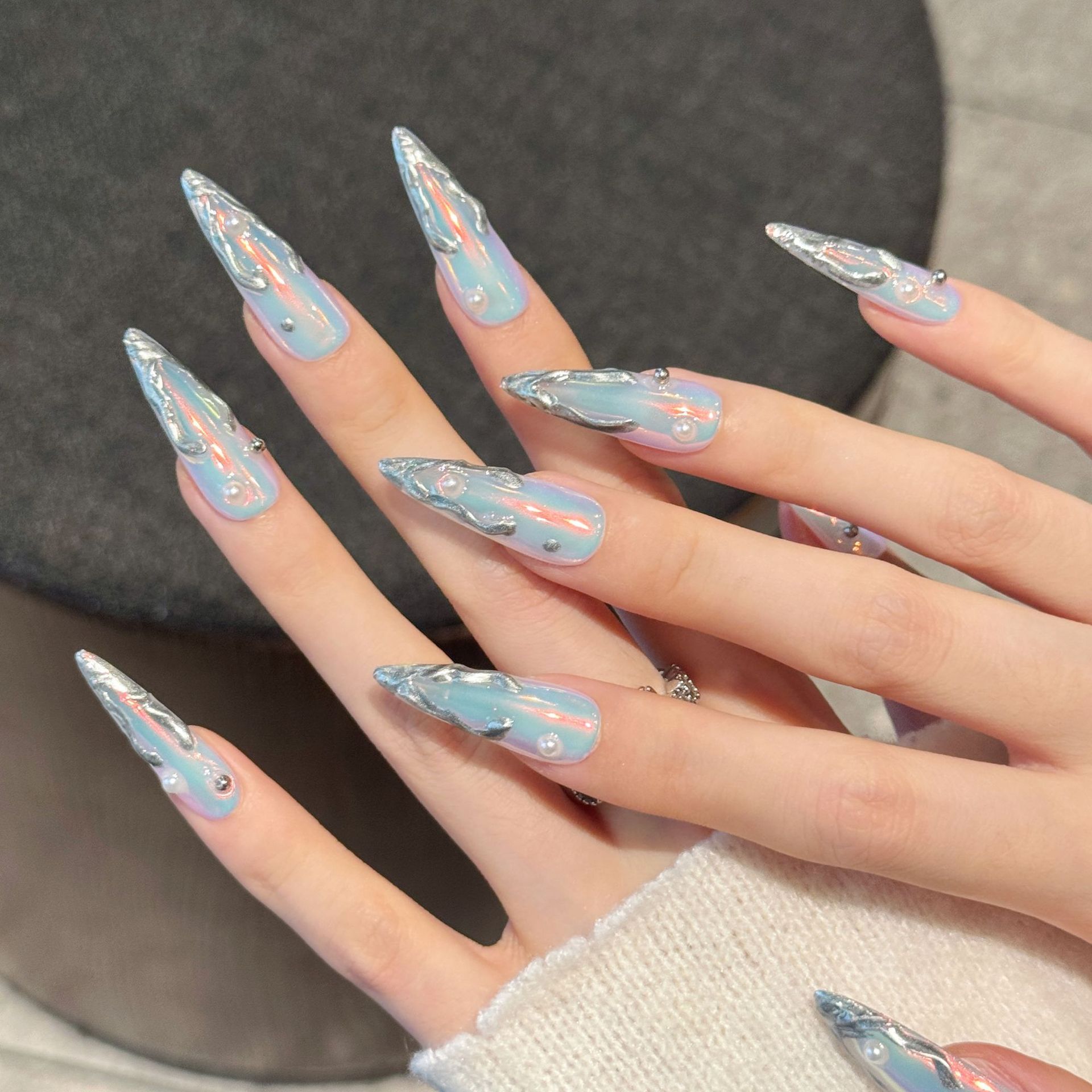 10pcs Silver Aurora Long Stile - đánh giá và giá Nail Art Aesthetic