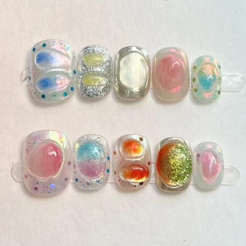 10Pcs Cute Short Round Handmad - đánh giá và giá Nail Art Aesthetic