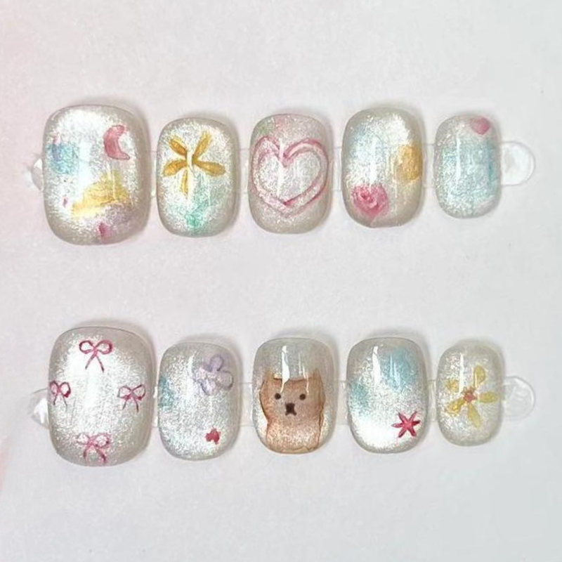 10Pcs Cute Short Round Handmad - đánh giá và giá Nail Art Aesthetic