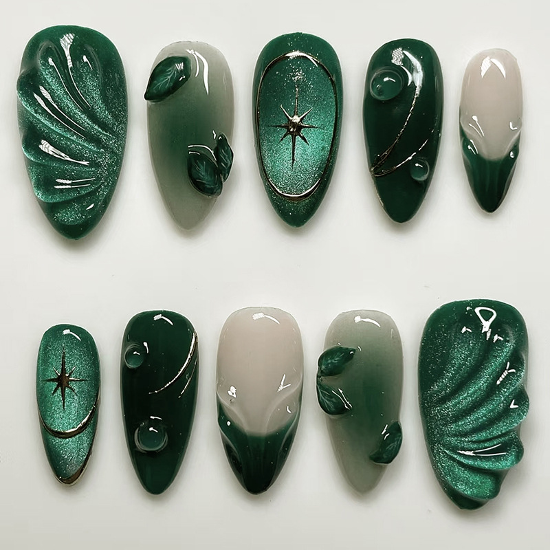 24Pcs Green French Fake Nails  - đánh giá và giá Nail Art Aesthetic