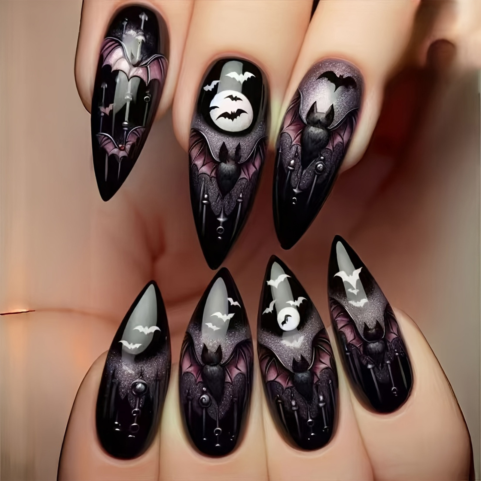 24Pcs Halloween Fake Nails Bla - đánh giá và giá Nail Art Aesthetic