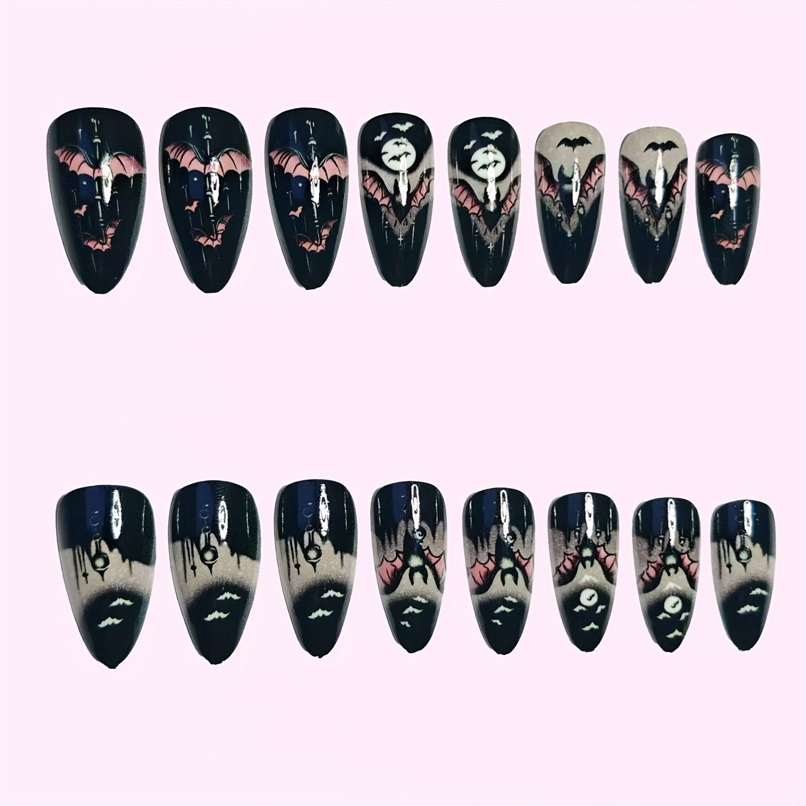 24Pcs Halloween Fake Nails Bla - đánh giá và giá Nail Art Aesthetic