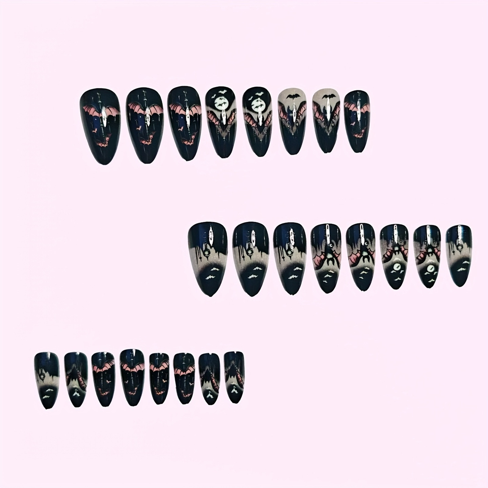 24Pcs Halloween Fake Nails Bla - đánh giá và giá Nail Art Aesthetic